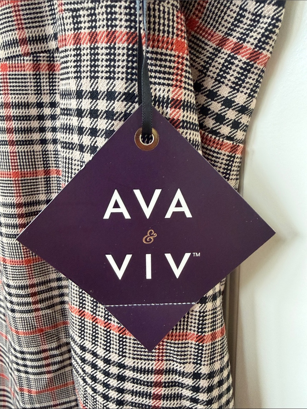 NWT 3X Ava & Viv Plaid Midi Dress in Brown and Red - Picture 2 of 5
